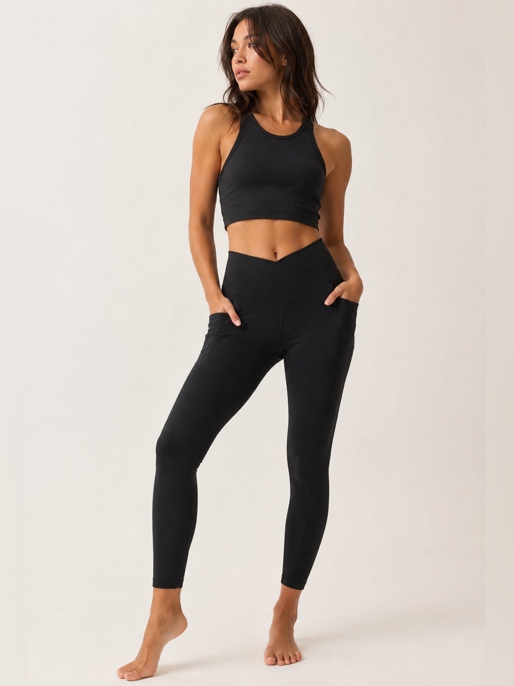 Offline by Aerie Black Waffle Knit Crossover Leggings Size M NWT